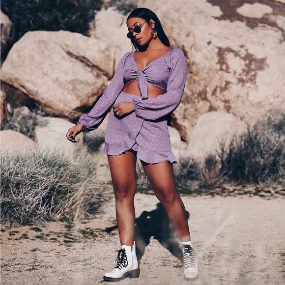 Lavender Polka Dot Crop Top & Skirt - Picture 4 of 10